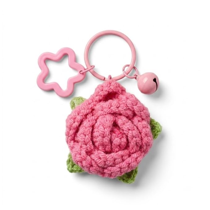 Image of Handmade Crochet Flower Keychain for Bags Keys Purse Backpack Cute Aesthetic Yarn Keyring Bag Charm Handmade Soft Thread Flower Keychain for Girls Women Kids Gifting and Daily Use