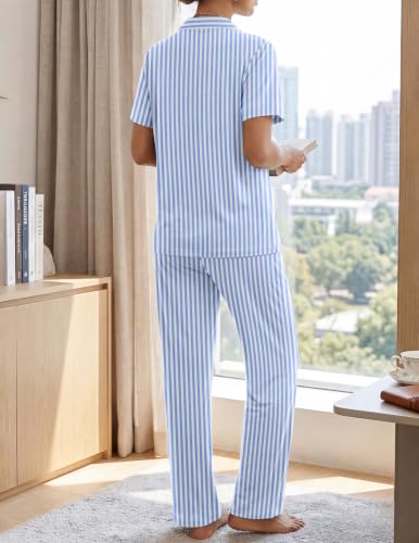 Image of Womens Pajamas Sets 2 Piece Button Up Pj Sets Short Sleeve with Long Pant