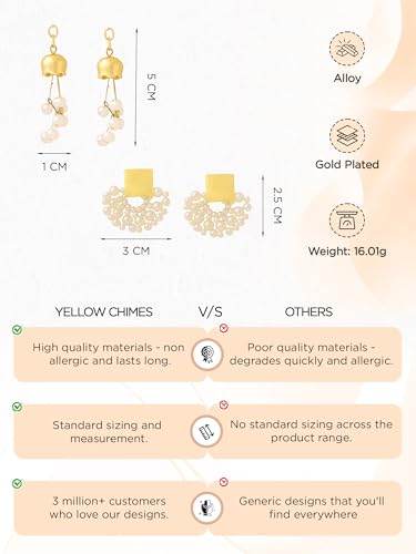 Image of Yellow Chimes Fashion Women Combo Earrings Set | 2 Pairs Korean Style White Earrings