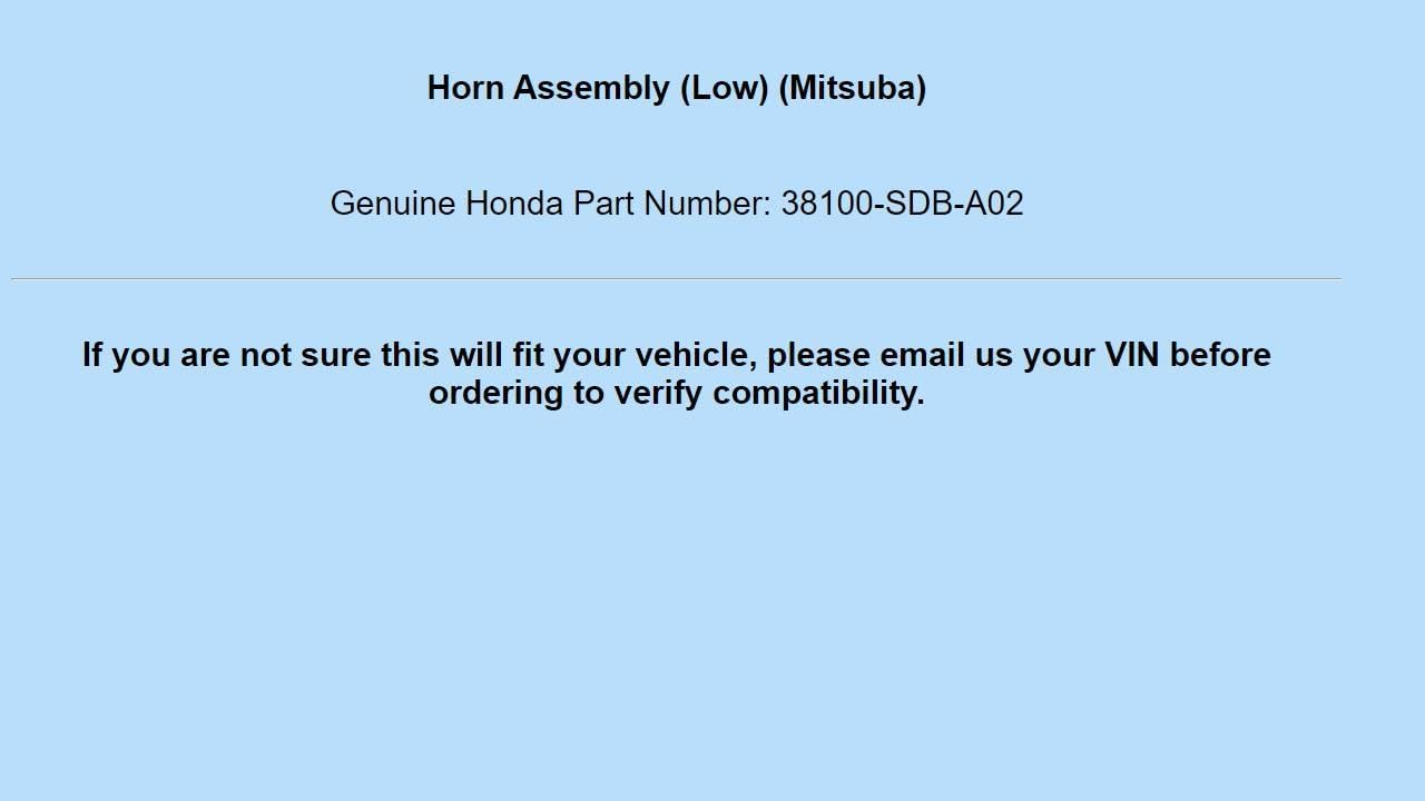 Generic Genuine OEM For Honda Horn Assembly (Low) (Mitsuba) 38100-SDB-A02 38100SDBA02