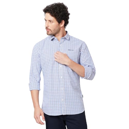 Image of KENNETH COLE New York Mens Slim Fit Cotton Spread Collar Long Sleeve Patch Pocket at Chest Casual Shirt