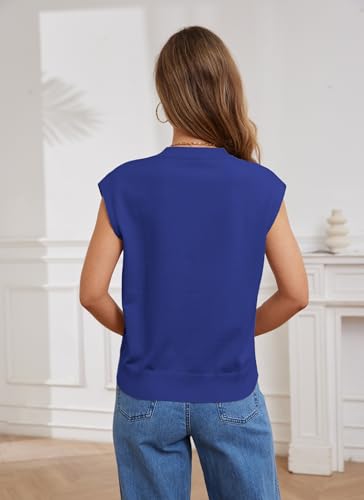 Image of XNC Womens Sweater Vest Cap Sleeve V Neck Knit Button Down Vest Tops Casual Summer Tank Top Blue