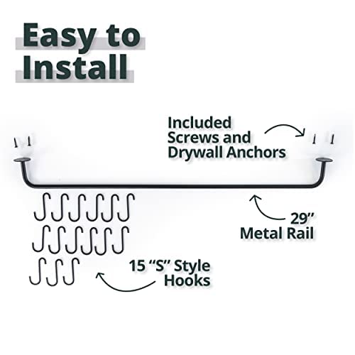 Greenco Pot And Pan Wall Mounted Rail Hanger Racks| Cookware Set And Storage Organization| 15-Hook Hanging Rack | Black Pots And Pans Organizer | Great For Kitchen Shelf #TOP6