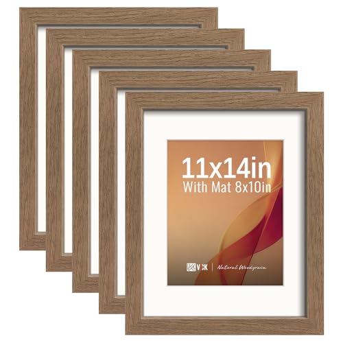 Image of VCK 11x14 Picture Frame 5 Pack, Walnut Exclusive Wood, HD Glass, for Photo