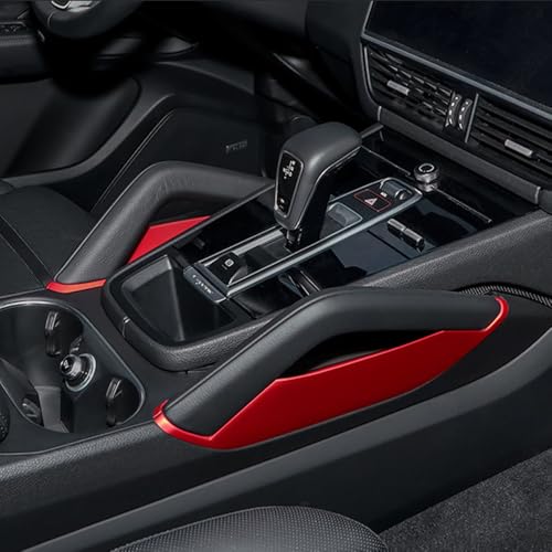 MaKeHoblion Car Center Console Armrest Side Storage Box Mobile Phone Box Holder Organizer Cover Trim for Porsche Cayenne 2018-2024 Car Accessories (Red)