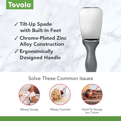 Image of Tovolo Ice Cream Spade Heavy Duty Zinc Alloy Dishwasher Safe Ice Cream Paddle Spade for Shaping Cutting Serving Gelato Sorbet Cookie Dough, Non Slip Ergonomic Handle Ice Cream Spade, Charcoal Gray