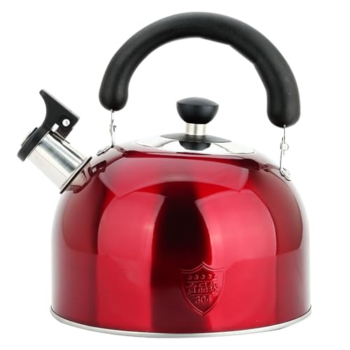 MAXCOOK 3.75 Quart/4L Whistling Tea Kettle,Stainless Steel Teakettle Teapot for Stovetop,Vintage Tea Kettles with Touch Ergonomic Handle(Red)