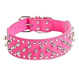 collares para perros pitbull de cadena Hebilla ajustable: El collar de perro de cuero PU tiene un orificio de ajuste en el collar, y la longitud del collar se puede ajustar a un ajuste cómodo. El anillo D Metal de tamaño moderado coincide perfectamente a casi todas las correas de perros, nombres de marcas y anillos, y es muy duradero.