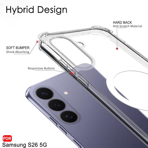 Image of TheGiftKart for Samsung S26 Case, Shockproof Clear Back Cover Compatible with MagSafe, Camera & Screen Protection, 360 Degree Protection Galaxy S26 Back Cover (PC & TPU, Transparent)
