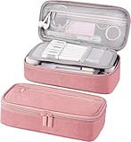 Estojo Multiuso com 2 Divisórias, Alça e Zíper Interno e Externo – Necessaire e Diversos (Rosa)