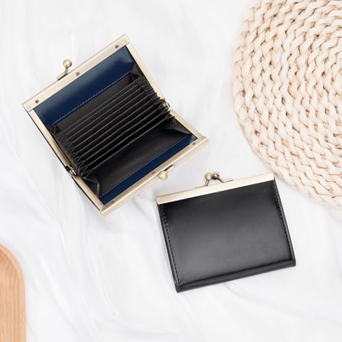 Image of GOIACII Credit Card Holder Vintage Wallet for Women Genuine Leather Ladies Card Cases with Kiss Lock Small Black