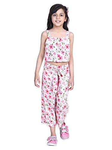 Image of Naughty Ninos Girls Off-White Floral Printed Top with Palazzos for 3 to 15 Years