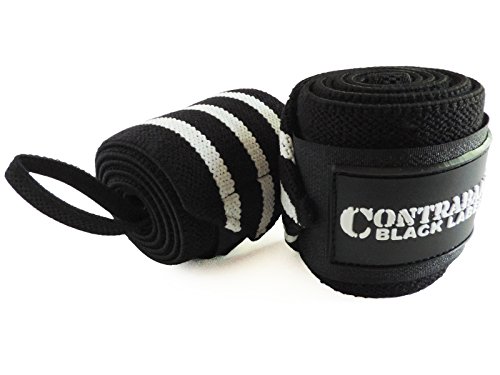 Contraband Black Label 1001 Weight Lifting Wrist Wraps w/Thumb Loops (Pair) - Competition Grade Wrist Support USPA Approved for Powerlifting, Bodybuilding, Strongman (36in, Medium (White))