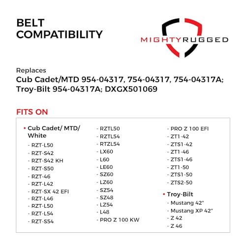 Image of 954-04317A Drive Belt for Cub Cadet, Length 67 inch, Heavy-Duty, Aramid Cord Belt Replaces 954-04317, 754-04317, 754-04317A for Craftsman 247. & Z Series, Troy Bilt Mustang & Z Series, MTD RZT, ZT Series