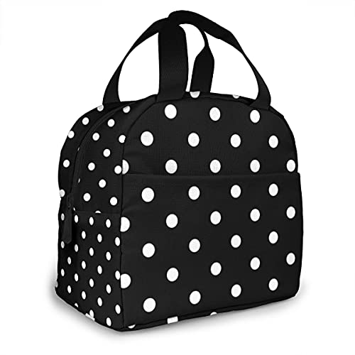 Black And White Polka Dot Portable Insulated Lunch Tote Bag Reusable Lunch Box For Men, Women And Kids #TOP4