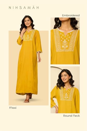 Image of NIHSAMAH Viscose Nighty for Women, Embroidered & Printed Stylish Night Gown, Long Sleeve Comfortable Sleepwear Long Nightwear, Maxi
