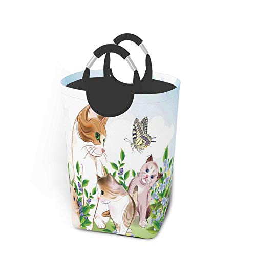 Wäschesack,Cartoon niedlichen glücklichen Kätzchen drucken,Großer faltbarer Wäschekorb,zusammenklappbarer Wäschekorb,zusammenklappbarer