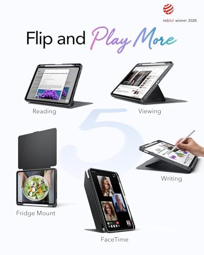 Image of ESR for iPad Air 11 Inch Case M4 /M3 /M2 (2026 /2025 /2024), iPad Air 5th /4th Gen Case (2022 /2020), Vertical Stand Cover with Pencil Holder, Ultra-Stable Cover, Multi Stand Angles, Flip Series, Black