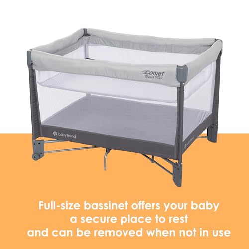 Image of Baby Trend Comet Quick-Fold Playard with Hanging Bassinet, Desert Grey