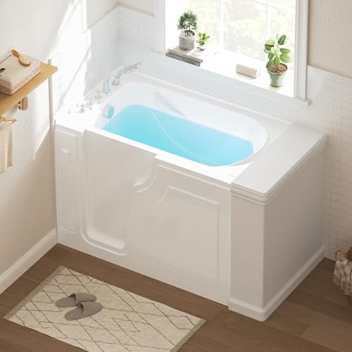 FerdY Floridian 55' x 33' Walk-in Bathtub with Left-Side Door Opening and Quick Fill and Drain System, Rectangular Soaking Bathtub in White