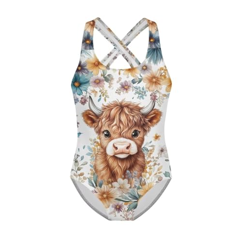 Image of Yzaoxia Girls' Swimwear One Piece Swimsuit for Kids Scoop Neck Bathing Suit Round Neck Swim Wear 5-14Y