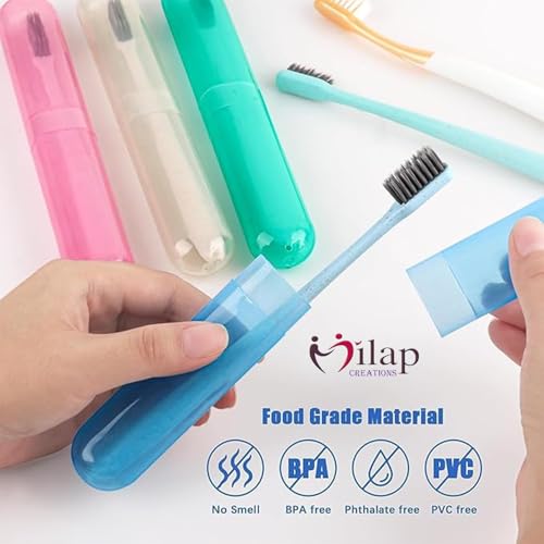 Image of Milap CreationsToothbrush Container, Cover, Holder, Case for Adults and Family- Pack of 4 | Tooth Brush Travel Covers, Portable Toothbrush Container for Trip | Anti Bacterial Toothbrush Case Box