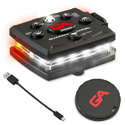 Guardian Angel Micro Series Safety Lights, (All White Front & Orange Rear) | Rechargeable, Magnetic & Hands-Free Wearable LED Flashlight for Dog Walking, Cycling, Hiking, Camping & Fishing