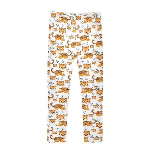 Cartoon Cute Tigers Girls Leggings Kids Yoga Pants Athletic Tights Pants 4-10 Years