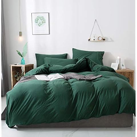 KAIANG 100% Jersey Cotton Duvet Cover Set with Two Pillowcases, Zipper Closure Design Comfy and Easy Care 3 Pieces … (Dark Green, King) Cover
