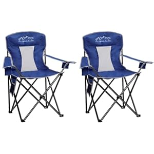 Outdoor Folding Camping Chair with Cup Holder, Storage Bag, Large Anti-Sink Feet, 400lbs Capacity, 2 Pack Breathable Mesh Portable Chair for Camping, Beach, Fishing, Sports, Blue