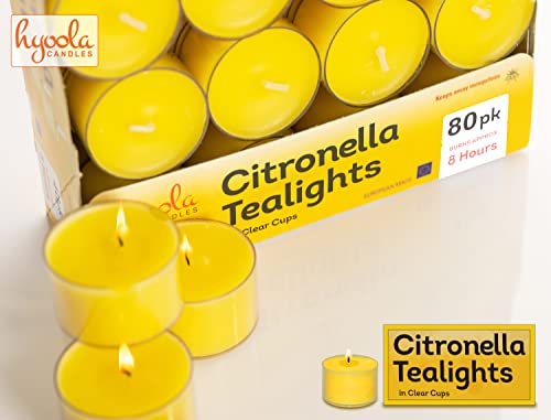Tealight Citronella Candles Outdoor - 8 Hour Burn Time - Indoor And Outdoor Mosquito, Insect And Bug Repellent Citronella Candle - Natural Fresh Scent – Decorative In Clear Cup - 80 Pack #TOP2