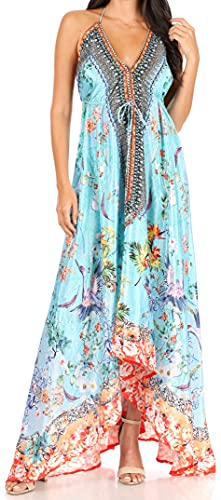 Image of Sakkas Lizi Womens Maxi High-Low Halter Handkerchief Long Dress Beach Party