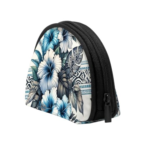 Portable Coin Purse Hawaiian-Hibiscus-Polynesian-Tribal Mini Zippered Money Pouch Card Holder4