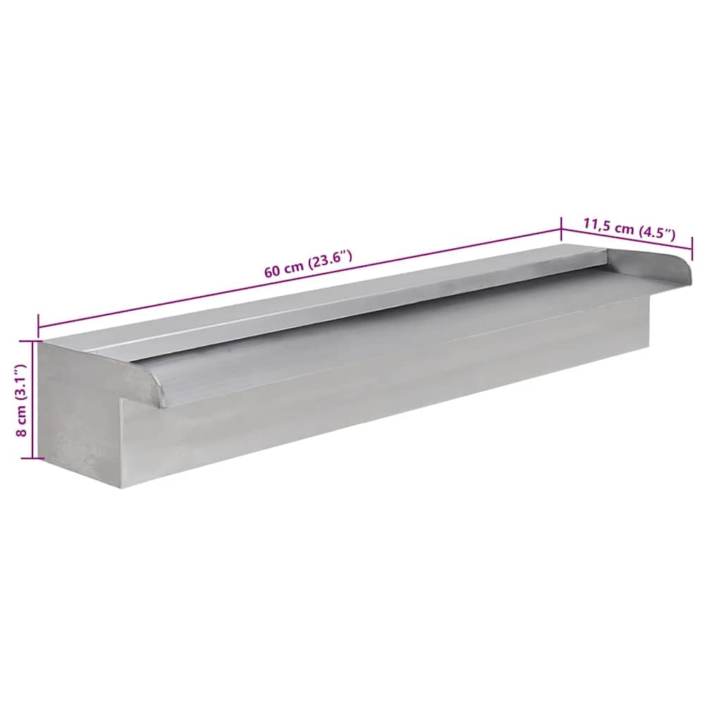 Fontanna do basenu, prostokątna, ze stali nierdzewnej, 60 cm, z 2 przyłączami, odporna na działanie chloru, do ogrodu, stawu, tarasu, jako dekoracja zewnętrzna i relaksujący dźwięk