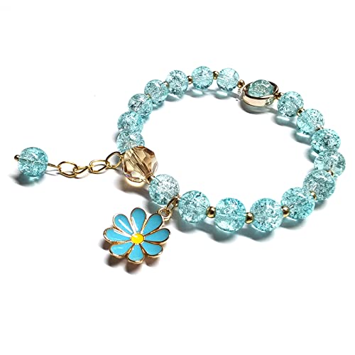 Image of Glazed Flowers Crystal Bead Bracelets 8mm Gemstone Beaded Stretch Bracelet with Flower Bracelet for Women