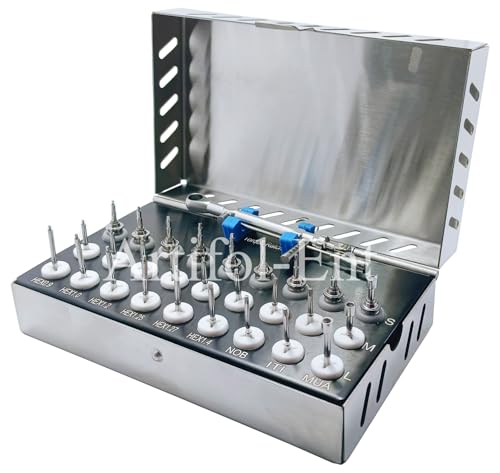 28-Piece Dental Implant Universal Prosthetic Kit with Adjustable Ratchet & Screwdrivers, Torque Wrench Set – Fully Autoclavable, 0-50Ncm | Secure & Remove Implant Restorations # OS1060