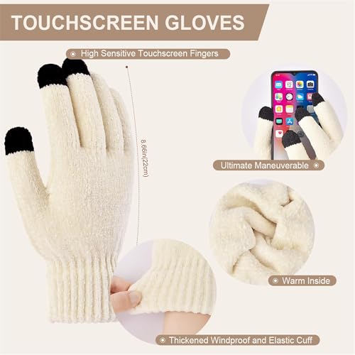 Womens Winter Beanie Hat Scarf Touchscreen Gloves Set Knit Warm Skull Caps Long Neck Scarves for Women Men3