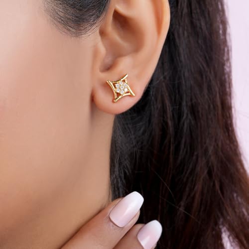 Image of ZAVYA 925 Sterling Silver Cubic Zirconia Circular Gold Plating Earrings | | Gift for Women and Girls | With Certificate of Authenticity and 925 Hallmark