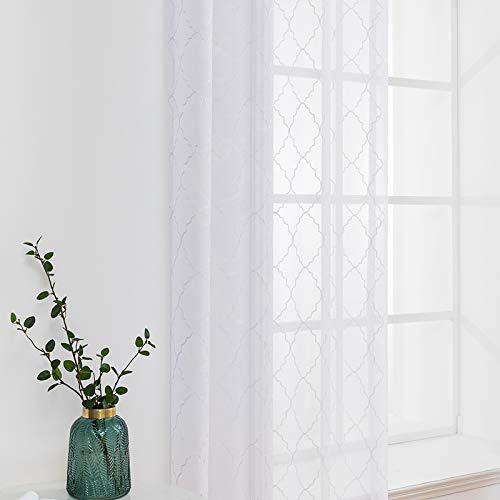 MIULEE 2 Panels Embroidered Sheer Window Design Grommet Curtains Window Moroccan Style Voile Panels Drape Treatment for Bedroom Living Room 55" Wx85 L Morocco White - Image 3