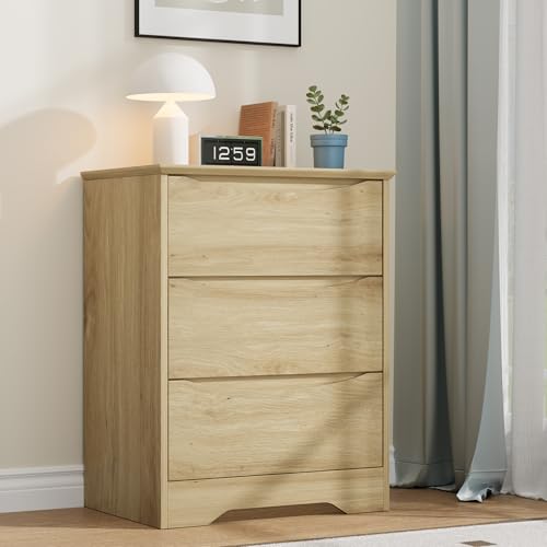 Garvee Wooden Dresser with 3 Drawers, Tall Modern Closet with Deep Storage, Large Chest of Drawers with Wide Top, Long Storage Dresser for Bedroom, Li