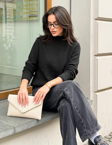 Image of MEROKEETY Women's Turtleneck Long Sleeve Sweater 2025 Fall Cozy Knit Loose Casual Trendy Pullover Tops Winter Clothes