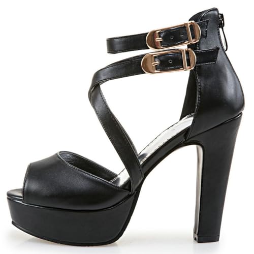 DINTAHA Crisscross Strappy Peep Toe Platform Sandals Chunky High Heel Peep Toe Pumps Goth Shoes2