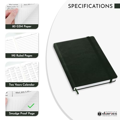 Image of Jhingalala Diaries - Hardbound Leather Cover Pocket Size Corporate Executive Diary Notebook I Pocket Diary For Men and Women I A6 Size I 80gsm Paper I 192 Ruled Pages (Green)