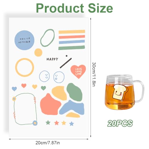 20 Blatt A4 Wasser Deacal Transferfolie, Wasserschiebefolie Laserdrucker, Kerzenfolie Wasserschiebefolie Decal Abziehbild für Keramik, Glas, Kunststoff, Metall, Holz(Transparent)