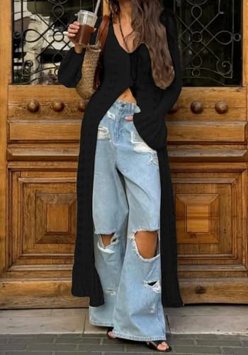 NRTHYE Women Long Crochet Cardigans Button up Knit Hollow Out Elegant Duster Sweaters Cover Up Maxi Dress4