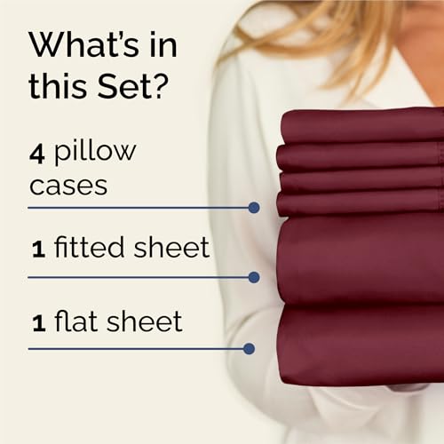 Image of King 6 Piece Bed Sheet Set - Comfy, Breathable & Cooling Sheets - Burgundy | Ultra Soft Hotel Luxury Bedding Set w / 8-16 Inch Deep Pockets - 1 Flat & 1 Fitted Sheet & 4 Pillowcases - Wrinkle & Fade Free