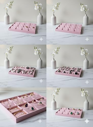 Image of Velvet Jewellery Drawer Organizer Stackable Tray (Pink, 12-Pset)