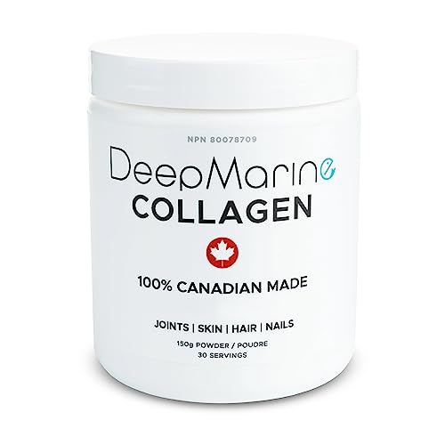 DeepMarine Collagen 100% Canadian Made Collagen Peptides, Wild-Caught Collagen Powder, Hydrolyzed Marine Collagen – 30 Day Supply – Gluten-free, Tasteless, Odourless, Keto and Paleo Friendly