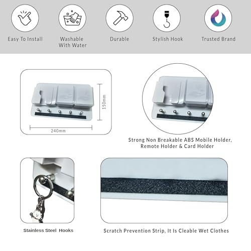 Image of Rainbow Dots ABS Remote Holder with Stainless Steel Key Hooks & Mobile Stand - Modern Wall Mount Organizer for Living Room, Entryway & Office (Navaratri Mob -Key-AC)