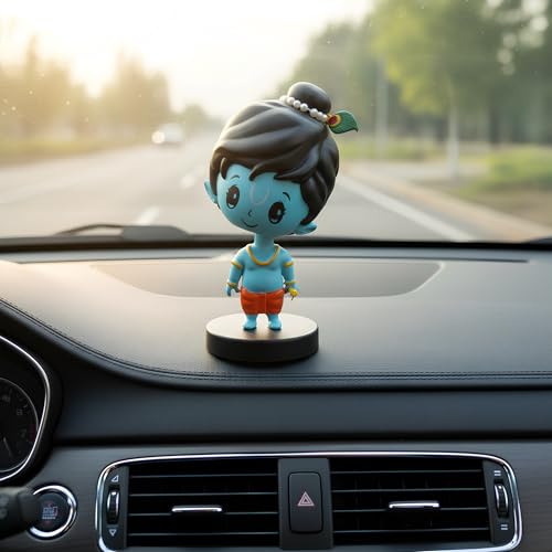 Image of Lord Shri Krishna Idol for Car Dashboard Bobblehead, Home Decor Items for Living Room, Office Desk, Murti for Gifting, Statue for Good Luck,Superhero Action Figure, Little Mor Pankh and Bansuri